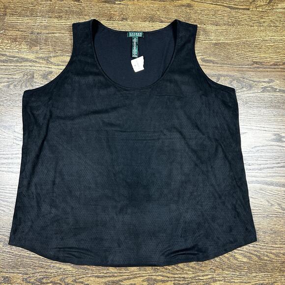 Lauren Ralph Lauren Tank Top Womens 3X Plus Black Sleeveless Stretch Soft Velvet - Picture 1 of 7